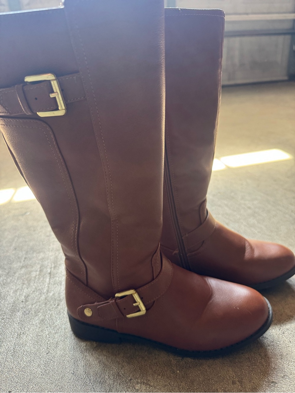 Girl’s Brown Tall Riding Boots with Buckle Detail